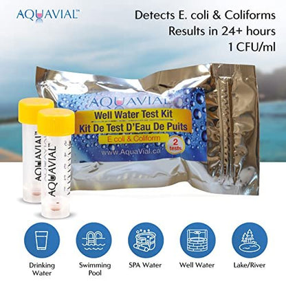 AquaVial Water Testing Kit 2 Pack E Coli and Coliform Water Test Kit for Drinking Water Pool Pond Lake Well Water Quality Bacteria Tester CA