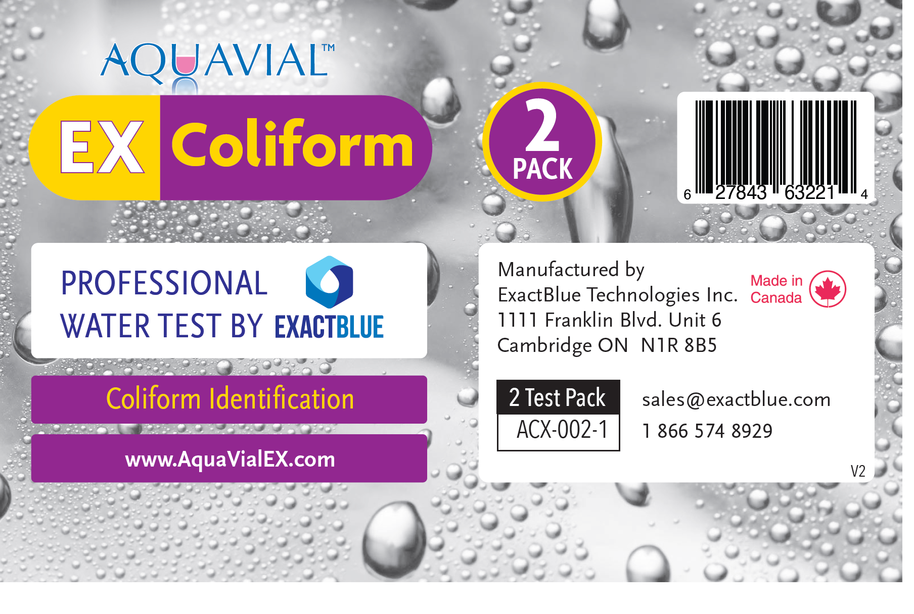 AquaVial EX - 7 Hours E coli and Coliform Professional Water Test Kit